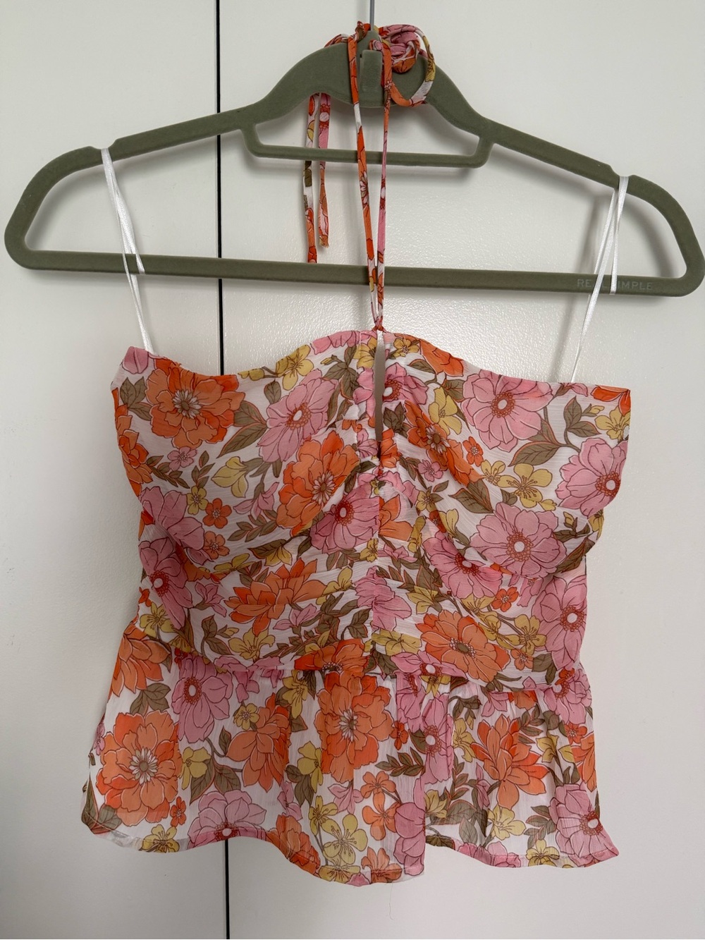 Aqua Pink & Orange Floral Halter Peplum Top